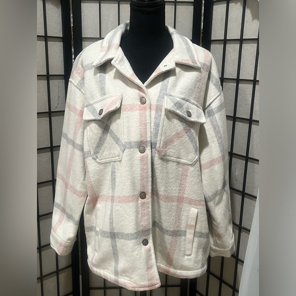 ASHLEY BY 26 INTERNATIONAL OUTERWEAR, GRAY PINK WHITE, FLANNEL,JACKET SIZE M - Picture 4 of 9